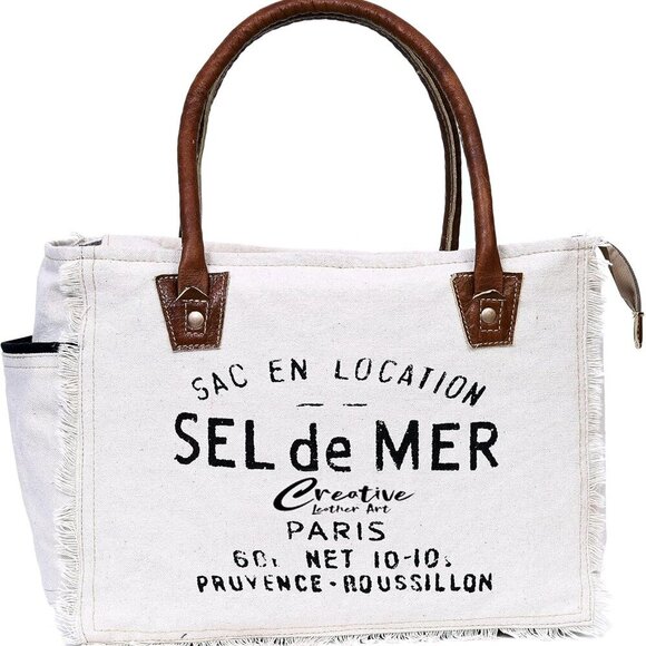 CLA Bags Sel De Mer Upcycled Canvas & Cowhide Tote - Picture 2 of 7